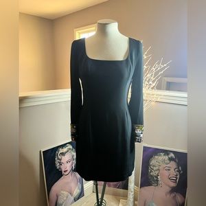 Vintage 80’s black long sleeve dress w/ beaded cuffs by Lime Nite